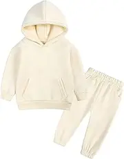 [Generic] Toddler Boy 4t Outfits Toddler Kids Babys Girls Boys Spring Winter Solid Warm Thick Long Sleeve Pants Hooded Hoodie Sweatshirt Set Outfits Baby Bundles Beige