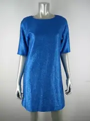 Tibi Party Dress Glitter Size 4 S NEW Shiny Blue Short Sleeve Shift Mini Sheath