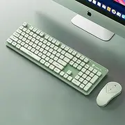 Wireless Keyboard and Mouse Combo, Rechargeable Metal Full Size Mute Keyboard and Ergonomic Mice, 2.4G Ultra-Thin Sleek Design for Windows Computer Desktop PC Laptop (Matcha Green with Warm Light)