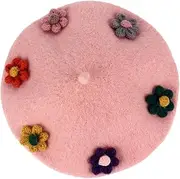 [LIFKOME] Boys and Girls Flower Beret Soft Woolen Beret Hat Fashionable Warm Headwear Pink