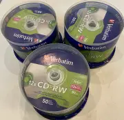 3- Verbatim CD-RW Discs, 700MB/80min, 4x, Spindle, Silver, 3- 50/Pack (VER95159)