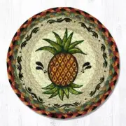 Pineapple 10" Round Placemat Trivet Earth Rugs, Braided Jute, Yellow Green