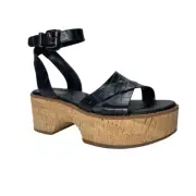 NWB FRANCO SARTO Womens Platform sandal Sabello Croc Embossed Black Size 7.5