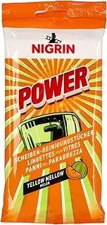 NIGRIN Power windscreen cleaning cloths, for indoor and outdoor use, streak-free, practical for on the go, safe and gentle use, yellow mellow, 20 cloths