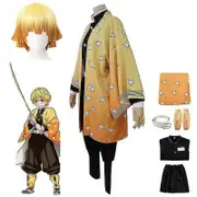 Halloween Party Demon Slayer Agatsuma Zenitsu Cosplay Party Costume Outfits Anime Set Gifts Outfits with Wig L
