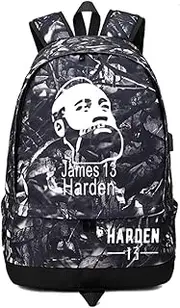 Basketball Player Star Harden Luminous Ball Storage Backpack Sports Equipment Depositary Multifunctional Student Bookbag for Men Women (Grey Pattern 2)
