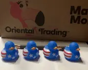Set Of 4 Mini Patriotic Flag USA Rubber Ducks. 1” Duckies Oriental Trading