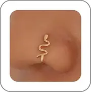 [Aneneiceera] Punk Snake Nose Ring Hoop Gold Snake Nose Ring Stud Snake Nose Screw Bolt Ring Boho No Piercing Nose Hoop Gothic Clip On Nose Ring Jewellery for Women (Gold)