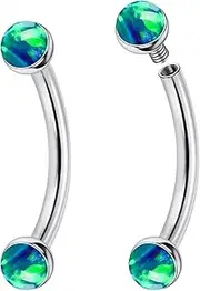 [Jenxnjsjo] F136 Titanium 16g 6/8/10mm Opal Eyebrow/Rook/Snug/Vertical-Labret/VCH/Snake-Eyes/Anti-Tragus/Christina/Daith/Belly-Button/Bridge/Hood/Surface Curved Barbell Piercing Jewelry for Women Men