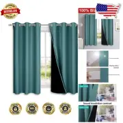 Stylish Sea Teal Blackout Curtains, Set of 2 - Energy Saving & Soundproof Drapes