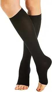 [Rolxmed] Medical Compression Socks Stockings 20-30 mmHg Geman Tech Support Hose for Women (Black/Beige, Open Toe)