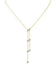 Kenneth Jay Lane Cubic Zirconia Double Drop Lariat Necklace in 14K Gold Plated, 16-19