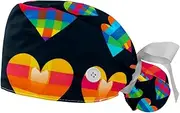 [YTYVAGT] 2-Pc,Gourd-Shaped Working Cap,Fisherman Hat with Buttons and Cotton Sweatband,Abstract Hearts Colored Plaid Pattern