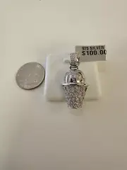 Sterling silver basketball charm what c z stones Rodium Plated