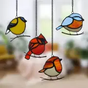 4.5"H Bird Quartet Stained Glass Window Panel Set