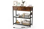 Giantex Industrial Console Table Hallway Table Entryway Table w/Charging Station/2 Drawers/Storage Shelves