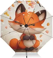 [PDZRMY] Fox Art Flower UV Protection Travel Umbrella Compact for Rain and Sun - Auto Open and Close UPF 50+ Windproof Portable 46” Sun Umbrella for Women and Men