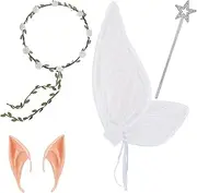 Ipetboom 1 Set Fairy Costume Set for Women Complete Fairy Wings Floral Garland Star Wand Elf Ears for Halloween Cosplay Parties Dress Up