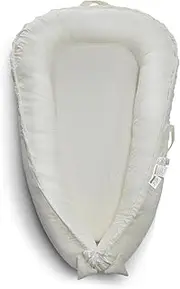 Infant Lounger - Baby Lounger for Newborn,Dutch Velvet Surface & 100% Cotton 0-24 Months Breathable Soft Baby Nest,Adjustable Portable Infant Lounger Cover,Crib for Home & Travel,White Beige