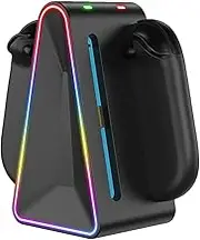 AZURAOKEY Controller Charging Dock Compatible with Switch 2, 4-in-1 Triangle Shape Gamepad Charging Station with 7 RGB Ambient Light Space-Saving Storage Stand for Switch 2 Accessories