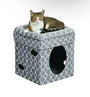 Cat Cube Cozy Cat House / Cat Condo in Fashionable Gray Geo Print 15.5L x 15
