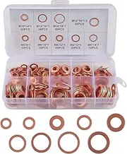 DIANN 200pcs Flat Copper Washer Assortment Set 9 Sizes M5-M14 O Ring Copper Gaskets Set Flat Ring Seal Kit