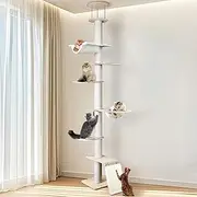 Tall Cat Activity Tree,Cat Trees Floor to Ceiling Height (80-113 in) Tower 6 Tier Hemp Scratching Post Sturdy Indoor Cat Scratching Post Adjustable Cat Climbing Tower