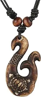 [STWTR] Hawaiian Turtle Fishhook Pendant Twine Chain - Maori Tribal Necklace