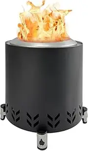 Tow Smokeless Fire Pit, 7Inch Wood Burning Fireplaces with Removable Ash Pan, Portable Outdoor Bonfire Firepit with Stand, Backyard, Patio & Camping, Stainless Steel, Easy to Setup (Black)