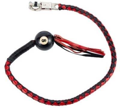 36" Leather Motorcycle Black Red Get Back Whip Handlebar Biker 8 Pool Ball