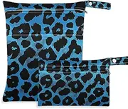 Amooorous Blue Black Leopard Print mess-proof bags for wet 2 Pack diaper bag essential items with handles for pool, daycare