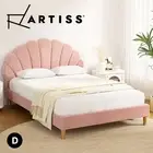 Artiss Bed Frame Double Scallop-Shape Bedhead Beds Base Pink Velvet Fabric ROSY
