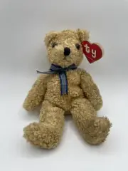 Ty Vintage 1992 BABY CURLY 2nd Gen Second 5018 Blue Plaid Bow Rare Tag Brown