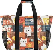 [sanluoli] Totes Foldable Beach Tote Bag Sandproof with Handles Laundry Bag Travel, Doodle Cartoon Plaid Cute, 1 size