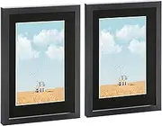 2x Black A4 (8" x 12") Photo Frames with Black A5 Mount - Glass Home Kitchen Picture Wall Hanging Landscape Display with Stand - By Nicola Spring