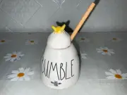RAE DUNN HONEY POT WITH HONEY DIPPING STICK Bumble Yellow