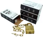 Lot (4) Master Lock DG Commercial Brass Military Padlocks w/Chain - Keyed Alike