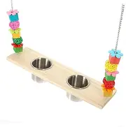 POPETPOP Parrot Perch Swing with Food Cup and Water Feeder for Cage Birds Parrots Parakeets and Cockatiels Durable Bird for Play and Feeding