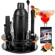 TONGTAIWQTJQ Cocktail Shaker Set Bartender Kit with Rotating Acrylic Stand(Frosted Black)