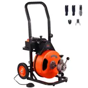 Drain Cleaning Machine 50 FT x 1/2 Inch, Sewer Snake Machine Auto Feed, Drain Auger Cleaner with 4 Cutter & Air-Activated Foot Switch for 1" to 4"