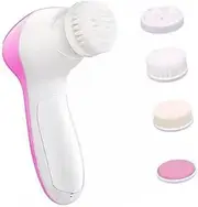 DEARMAMY 1Pc Electric Face Cleansing Brush with Brush Heads Gentle Facial Scrubber for Deep Cleansing Makeup Removal and Pore Purifying Portable Travel Friendly Design Pink
