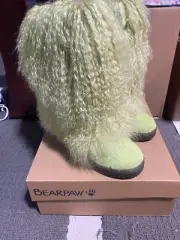 NEW BEARPAW Boetis ll Lime Green Real Lamb Fur Wool Boots Womens Size 8