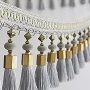 Tassel Fringe Trim, Tassel Beaded Fringe Edging Curtain Accessories Trim Lace Boho Upholstery DIY Party Hanging(Grey)