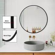 Bathroom Vanity Makeup Wall Mirror Bevel Edge Black Aluminium Frame Decor Round 70cm
