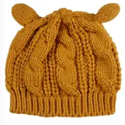 Ginger Yellow Ladies Autumn And Winter Wool Beret Twisted Cat Ears Shape Hat Knitted Warm Hat Size:One Size