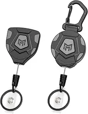 MNGARISTA Heavy Duty Retractable Keychain, Belt Clip Ver. & Carabiner Ver., 8 oz Retraction, 31.5'' Steel Rope, Tactical ID Badge Holder Lanyard Retractable with Key Chain Retractor, 2-Pack