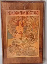 Monaco Monte Carlo Alphonse Mucha Art Nouveau Reprint Picture on Wood 10.5"x7"