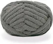 Chunky Knit Chenille Yarn for Hand Knitting Blankets, Super Soft Big Jumbo Blanket Yarn, Dark Grey