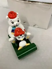 Norwood and Tux on Sled Salt & Pepper Shakers Polar Bear Penguin Toboggan NEW