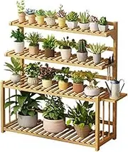4-Tier Bamboo Plant Stand Indoor, Bamboo Ladder Plant Shelf Outdoor, 39.4 Inch Tall Corner Ladder Plants Stands for Multiple Plant, Flower Pot Display Organizer for Patio Balcony Garden